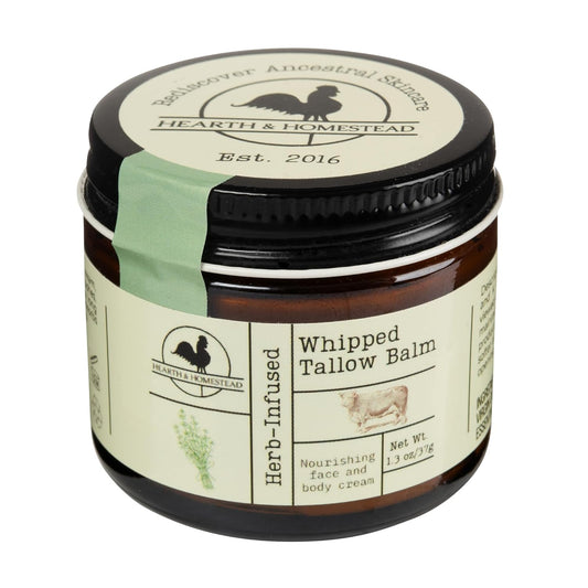 Handmade Whipped Tallow Balm (Unscented/Herb-Infused) - Organic Body Butter with Infused Olive Oil, for Eczema, Rosacea, Baby - 1.3 Oz