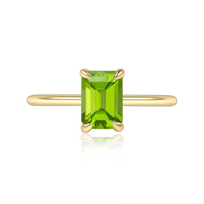18K Gold Plated Silver Octagon 5X7Mm 1.46Ct Peridot Birthstone Solitaire Eagle Prongs Engagement Rings Gift for Her