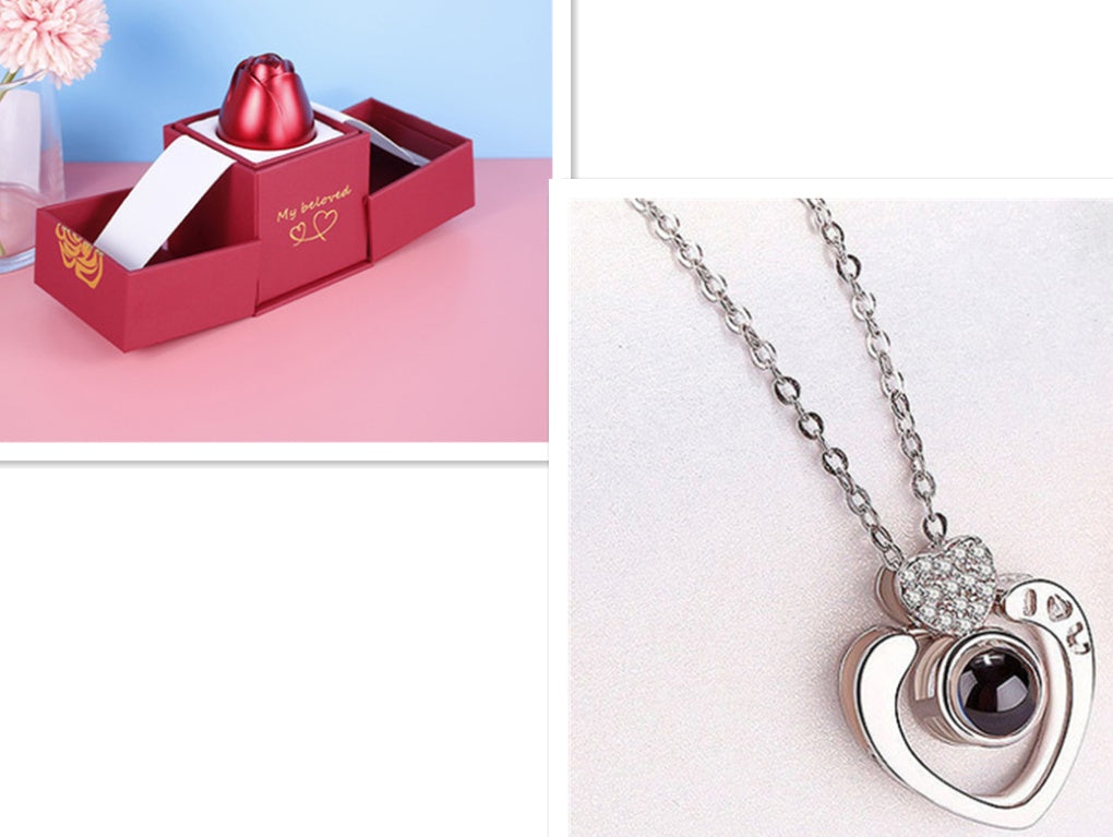Valentine’s Day Metal Rose Gift Box Necklace for Girlfriend