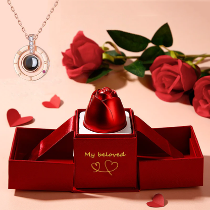 Valentine’s Day Metal Rose Gift Box Necklace for Girlfriend
