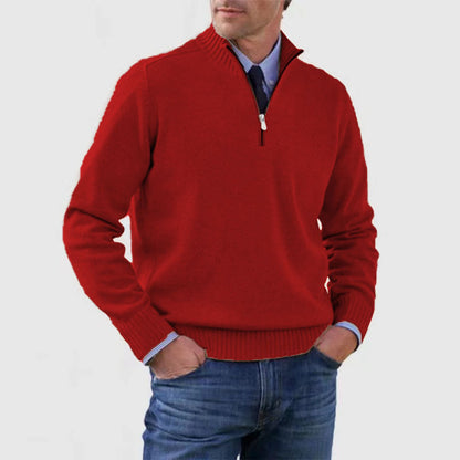 Men’s Stand Collar Zipper Sweater – Winter Fashion Solid Color Knitted Top