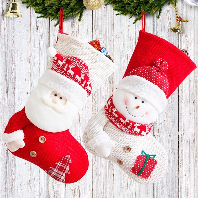Large Red & White Knitted Christmas Stocking — Santa Claus Fireplace Décor