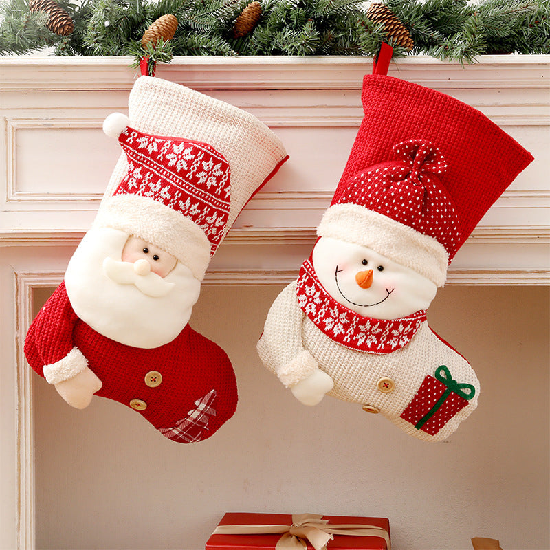 Large Red & White Knitted Christmas Stocking — Santa Claus Fireplace Décor