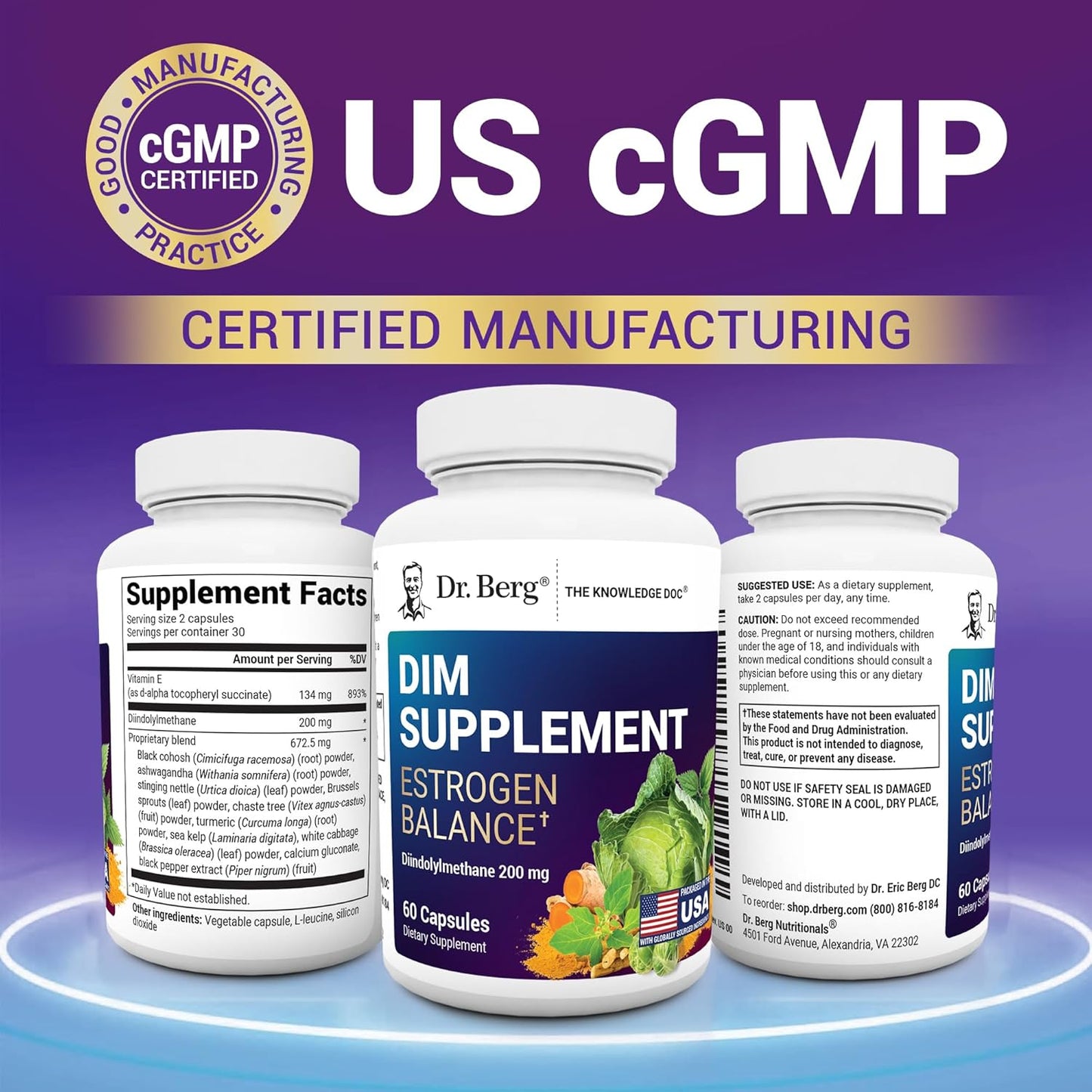 Dr. Berg DIM Supplement Estrogen Balance - Original Estrogen Supplement for Women with Diindolylmethane for Menstrual Symptoms & Menopause Relief & Black Pepper for Enhanced Absorption - 60 Capsules