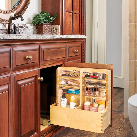 24" Wood Vanity Sink Pull Out Organizer Cabinet Storage W/Soft-Close for Kitchen or Bathroom, Maple Wood, 441-12VSBSC-1