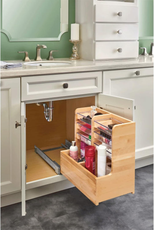 24" Wood Vanity Sink Pull Out Organizer Cabinet Storage W/Soft-Close for Kitchen or Bathroom, Maple Wood, 441-12VSBSC-1