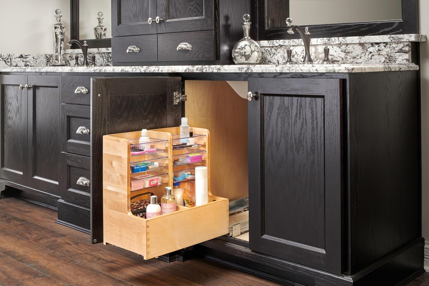 24" Wood Vanity Sink Pull Out Organizer Cabinet Storage W/Soft-Close for Kitchen or Bathroom, Maple Wood, 441-12VSBSC-1