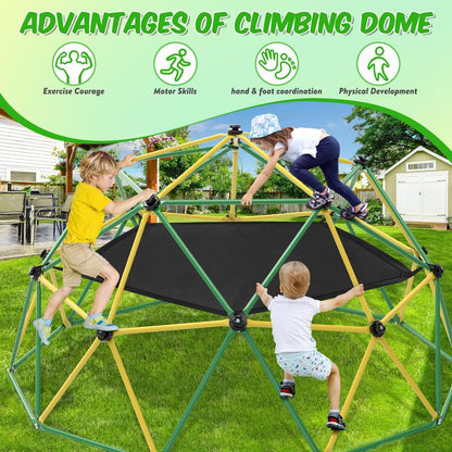 Bearbro 10Ft Climbing Frame Swing Set with Saucer Swing,Included Hammock(Blue and Green Not Included), Jungle Gym for Kids Outdoor Backyard, Supports 800Lbs, Easy Asssembly, Rust-Resistant