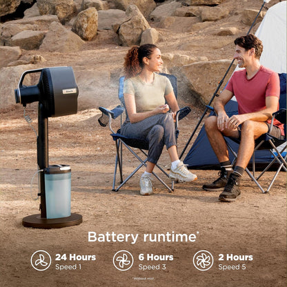 Flexbreeze Pro Mist Fan — Indoor & Outdoor, Integrated Misting, Pedestal to Tabletop, Corded or Cordless, up to 24-Hr Battery, Oscillating, Charcoal Grey, FA302 (2025 Release)