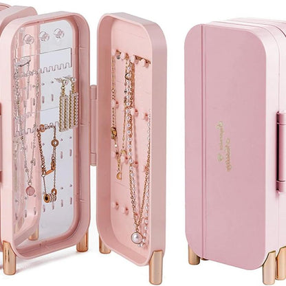 Foldable Jewelry Organizer Box for Women - 4-Layer Dustproof Earring Organizer & Rings Organizer with Mirror, Space-Saving Design