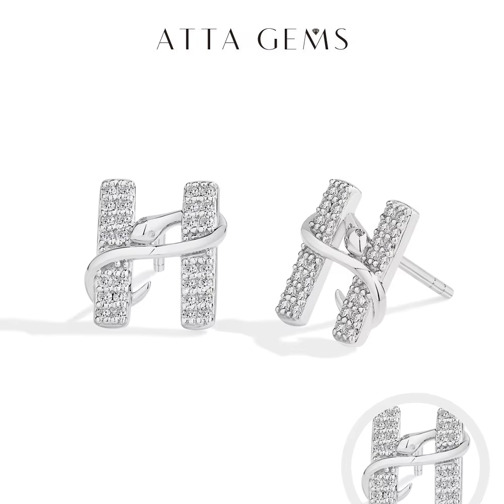 Exquisite Snake Moissanite Stud Earring 925 Sterling Silver H-Letter Earring for Womenman Party Jewelry with Mysterious