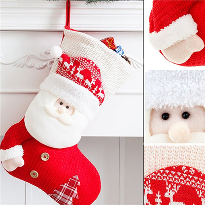 Large Red & White Knitted Christmas Stocking — Santa Claus Fireplace Décor