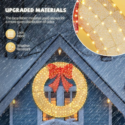 60in Pre-Lit Outdoor Christmas Wreath with 400 LEDs & Red Gold Bow