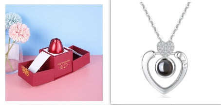 Valentine’s Day Metal Rose Gift Box Necklace for Girlfriend