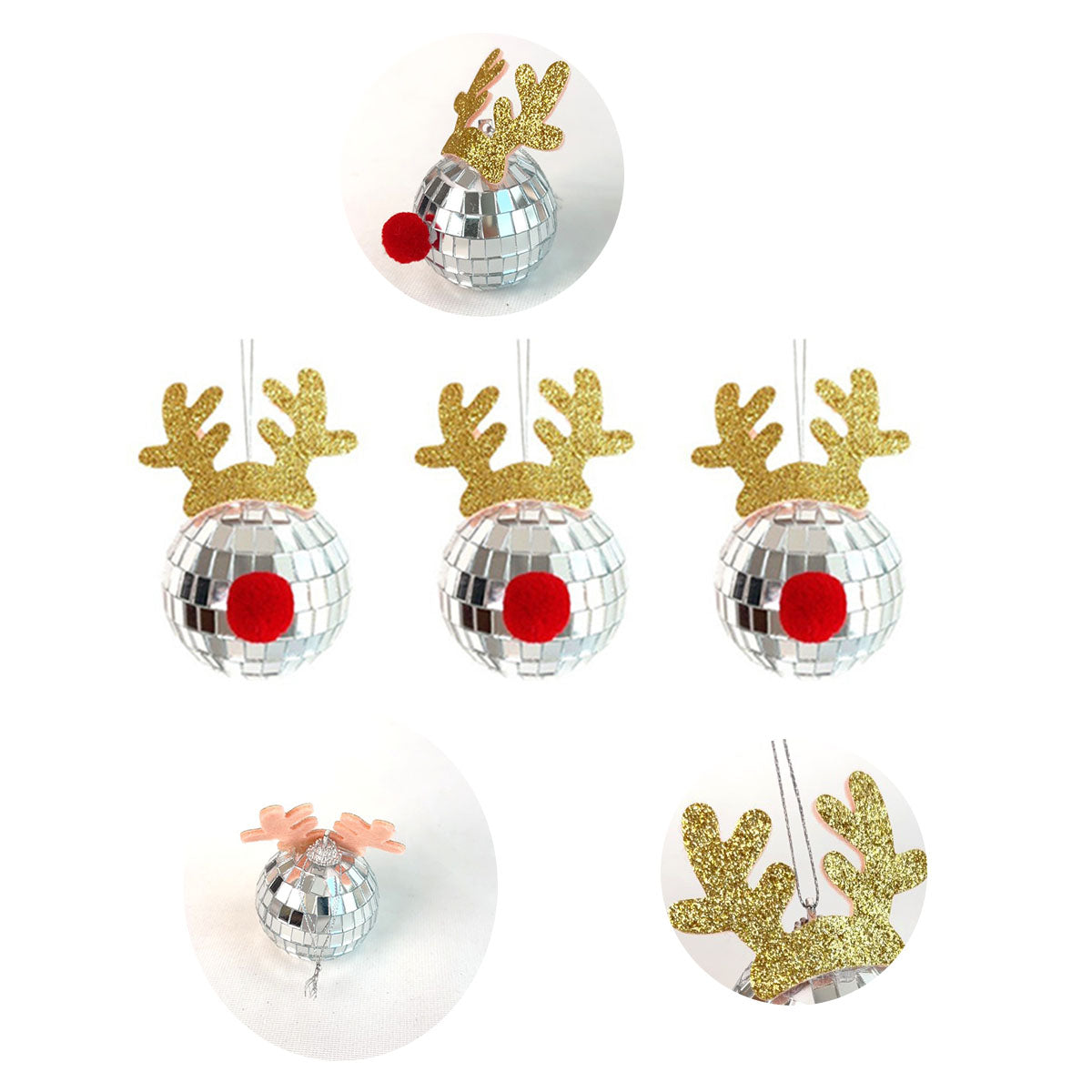 Christmas Silver Disco Mirror Balls | 5 Pcs Reflective Hanging Ornaments