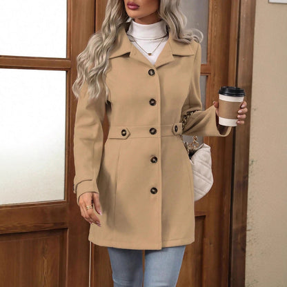 Elegant Single-Breasted Woolen Coat for Women