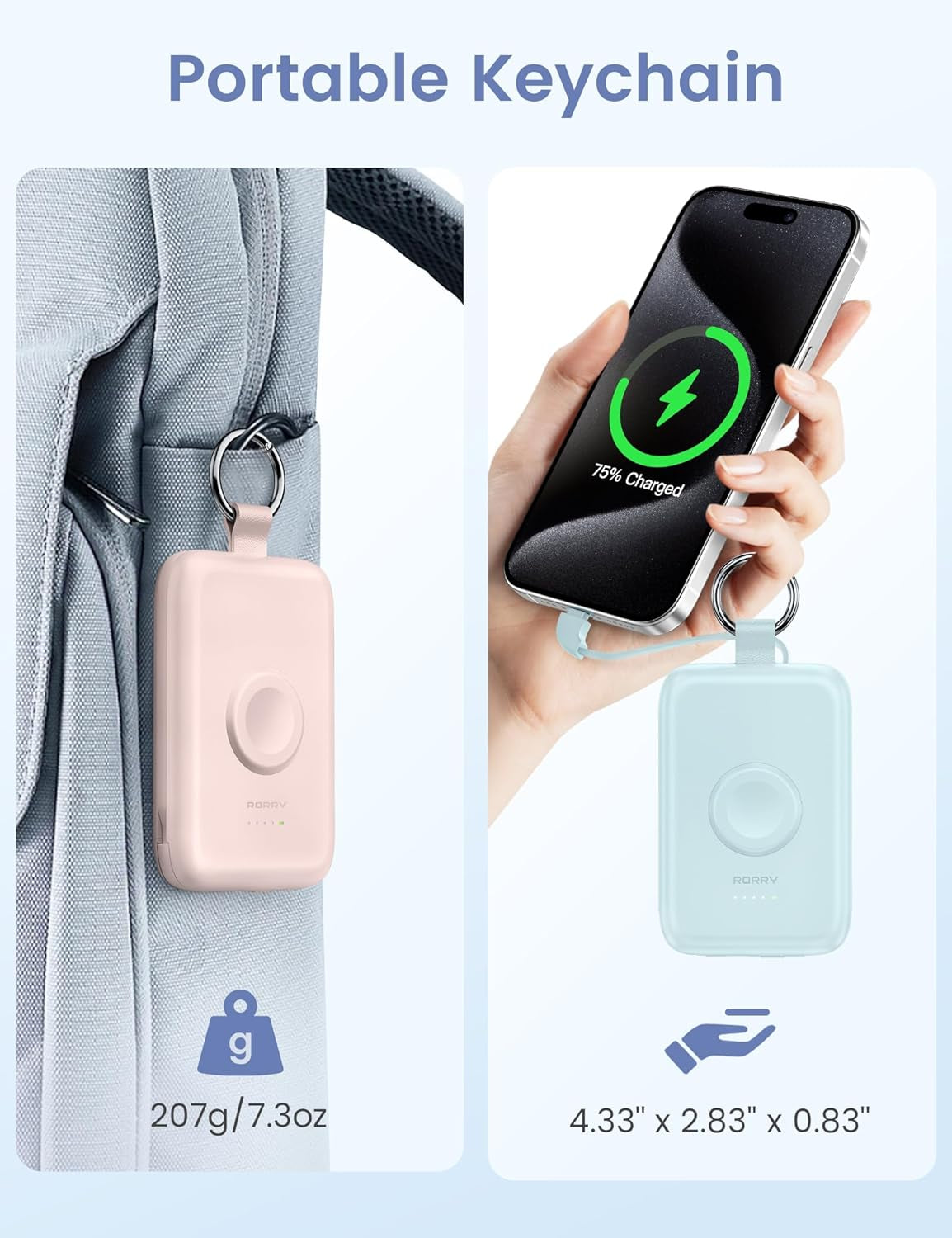 Portable Charger, 10000Mah PD 20W Fast Charging Portable Charger Power Bank with Built in Cables, Travel Battery Pack for Iphone 16/15/14/13/12/11 and Apple Watch Ultra/10/9/8/7/6/5/4/3, Pink