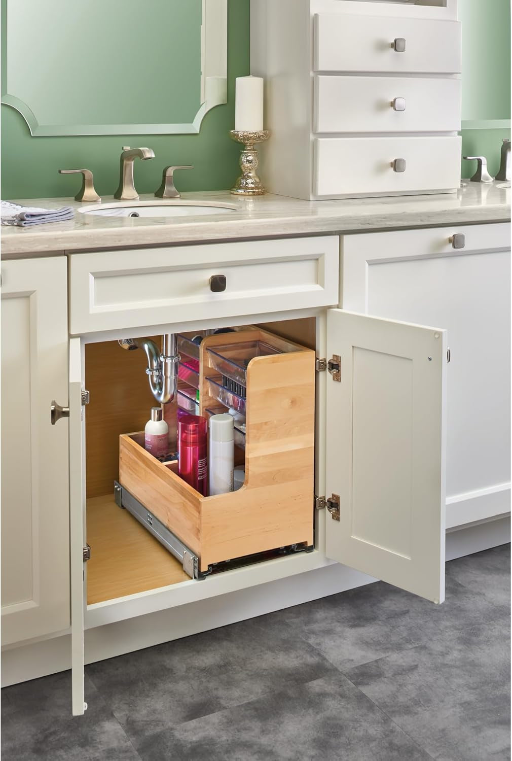 24" Wood Vanity Sink Pull Out Organizer Cabinet Storage W/Soft-Close for Kitchen or Bathroom, Maple Wood, 441-12VSBSC-1