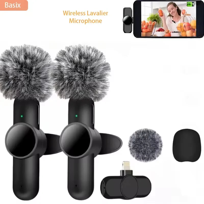 Lavalier Microphone Wireless Audio Recording Mic Type-C Charging Portable Noise Canceling Microphone for Iphone PC Tablet Camera