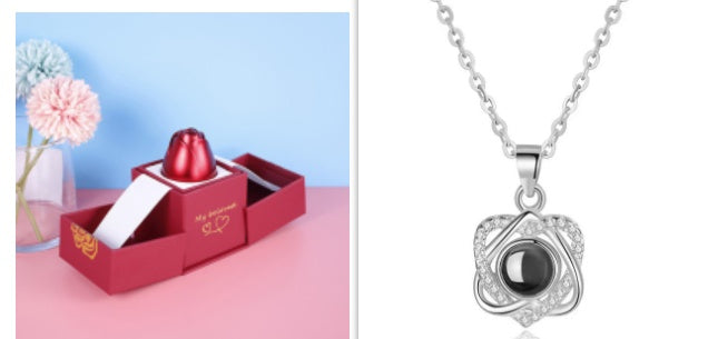 Valentine’s Day Metal Rose Gift Box Necklace for Girlfriend