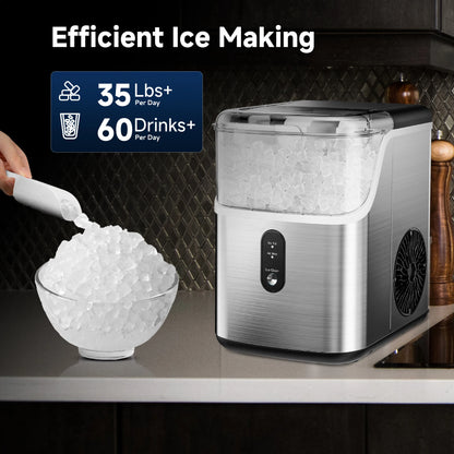 Nugget Ice Maker with Basket and Scoop,35Lbs/24Hour Soft Ice, Self-Cleaning, Portable Ice Maker for Home,Kitchen,Office