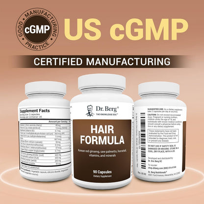 Dr. Berg All-In-One Vitamins for Hair, Skin, & Nails - Advanced Formula with Biotin, Saw Palmetto, DHT Blocker, & Trace Minerals - 90 Veg Capsules