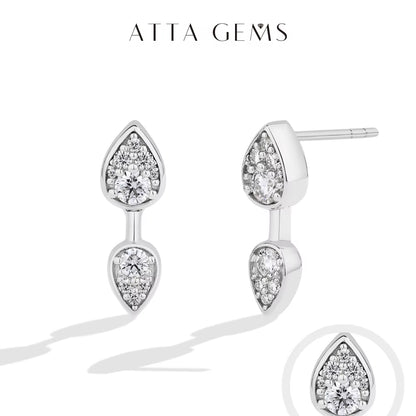 Classic Full Moissanite Stud Earring Double Teardrop Design S925 Sterling Silver 18Kgold Plated for Women Party Jewelry