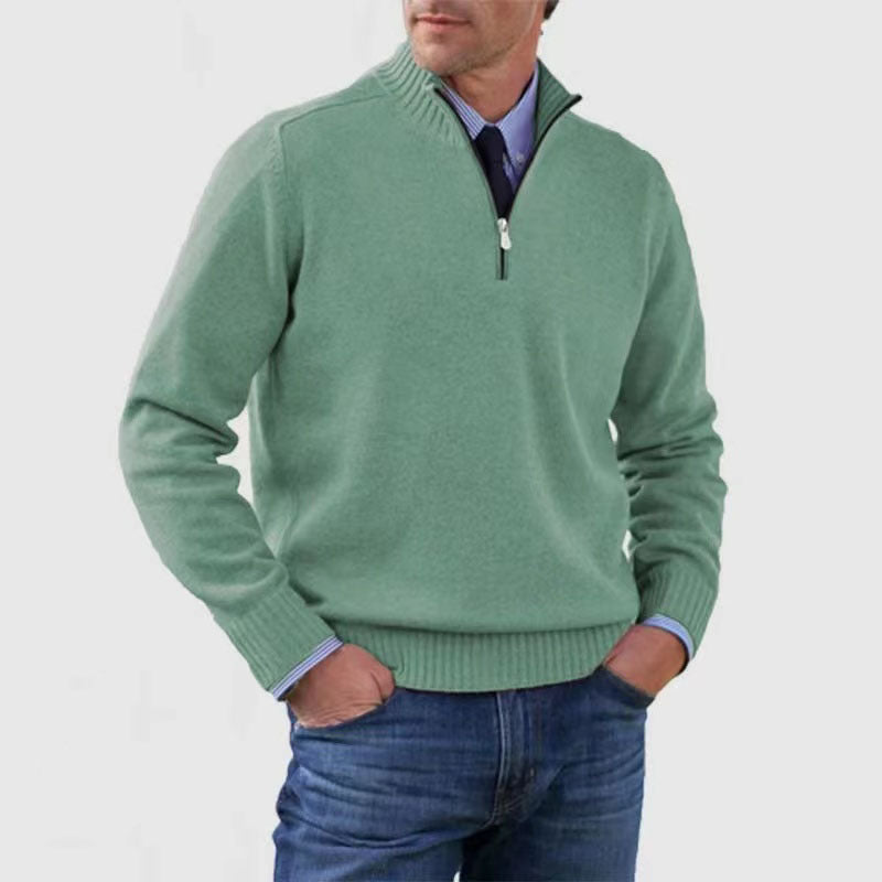 Men’s Stand Collar Zipper Sweater – Winter Fashion Solid Color Knitted Top