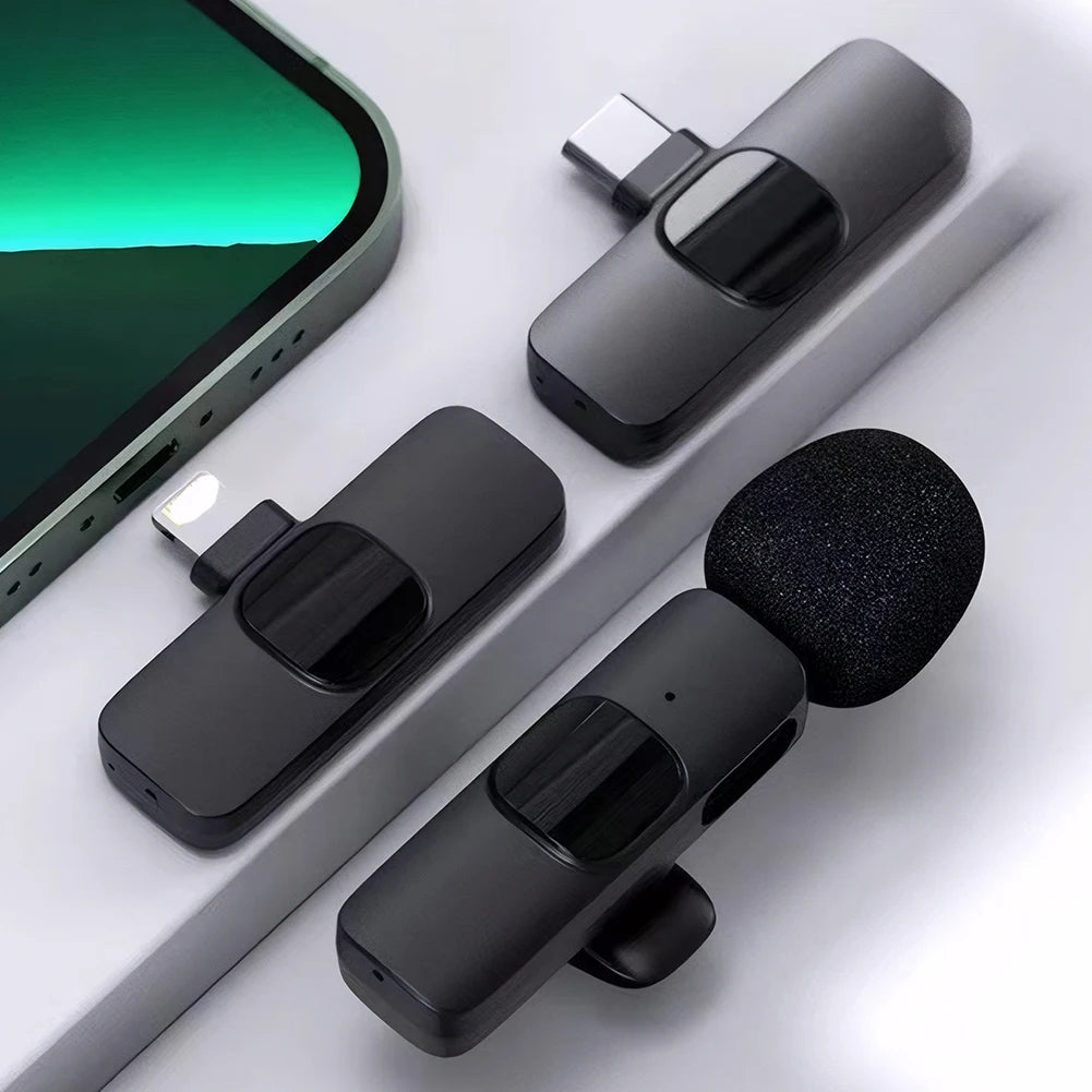 Lavalier Microphone Wireless Audio Recording Mic Type-C Charging Portable Noise Canceling Microphone for Iphone PC Tablet Camera