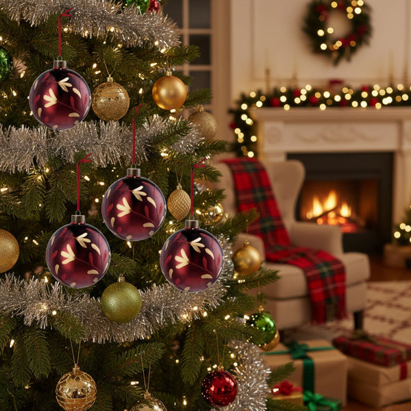 4PCS Glass Christmas Ball Ornaments – Shiny Hanging Decorations for Xmas Tree & Holiday Parties