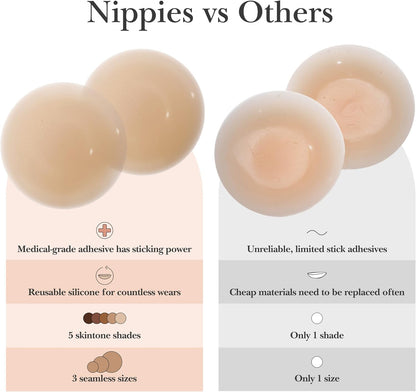 Nipple Covers for Women - Sticky Adhesive Silicone Pasties - Reusable Pasty Nipple Cover with Travel Box