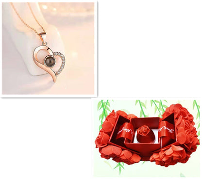 Valentine’s Day Metal Rose Gift Box Necklace for Girlfriend