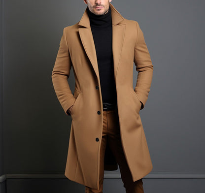 Men’s Mid-Length Trench Coat – Fall & Winter Slim Single-Breasted Jacket