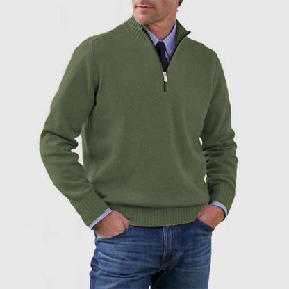 Men’s Stand Collar Zipper Sweater – Winter Fashion Solid Color Knitted Top