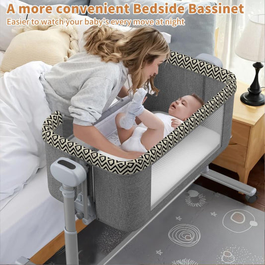Electric Rocking Bassinet for Baby, 4 and 1 Baby Bedside Bassinets with Remote Control, Portable Bassinets Bedside Sleeper for Newborn with 3-Speed Swings, Baby Crib in Bed with Wheels