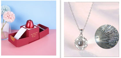 Valentine’s Day Metal Rose Gift Box Necklace for Girlfriend