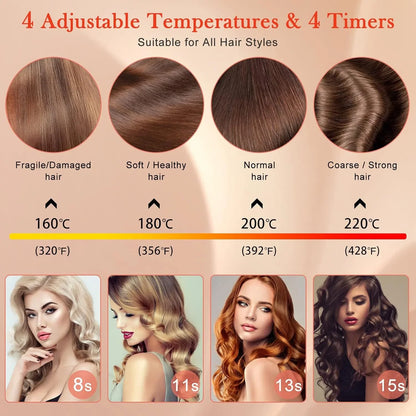Automatic Curling Iron, Ceramic Ionic Auto-Rotating Hair Curling Wand with Anti-Stuck Technology - Black