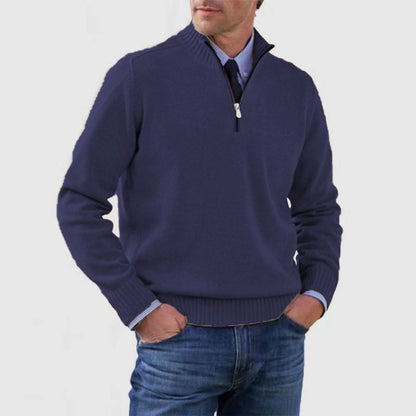 Men’s Stand Collar Zipper Sweater – Winter Fashion Solid Color Knitted Top