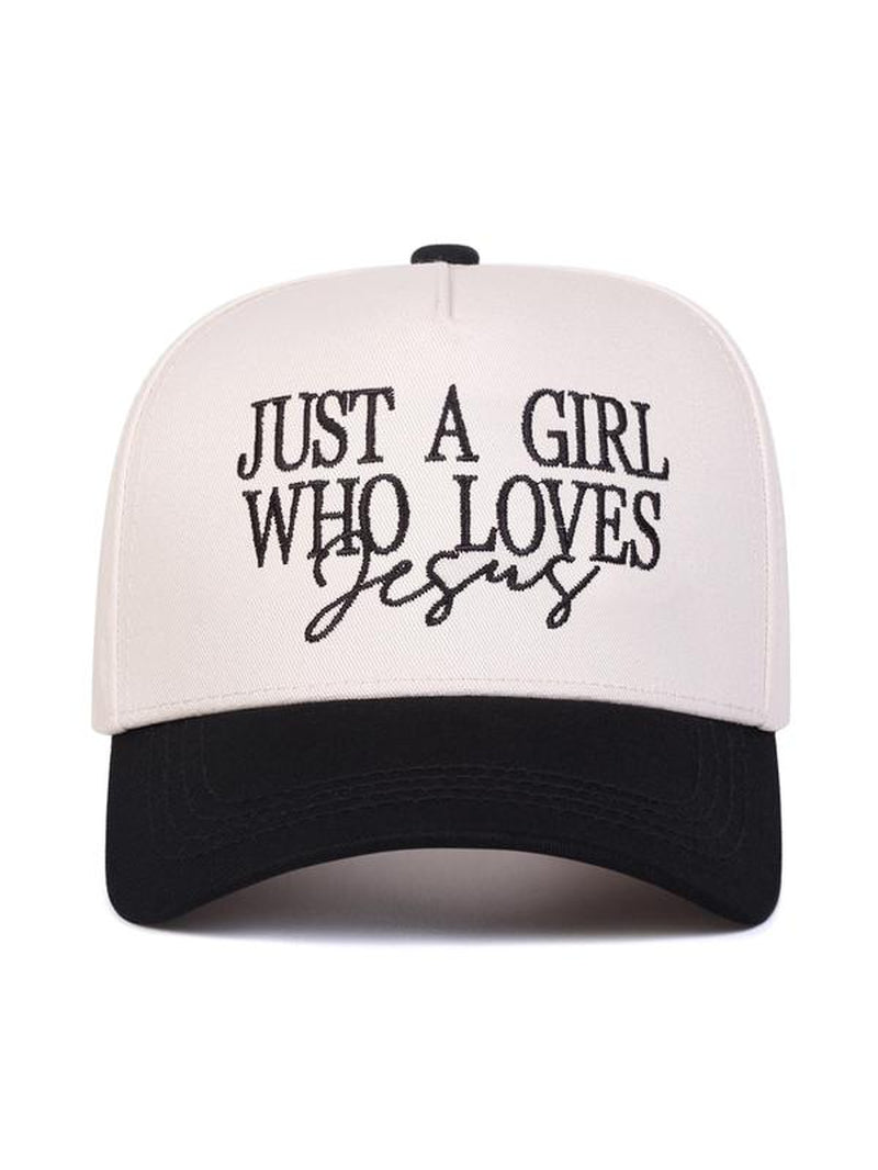 Just a Girl Who Loves Jesus Letter Embroidered Trucker Cap, Casual Outdoor Sports Hat for Women & Men, Perfect Gift for Faithful Friends & Family