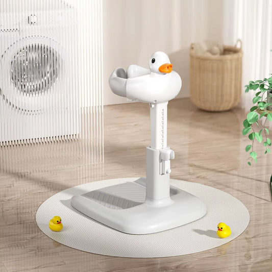Portable Non-Slip Duck Shaped Baby Bath Racks Shower Helper Handle Adjust Length Stand Themselves for Standing Toddler Shower