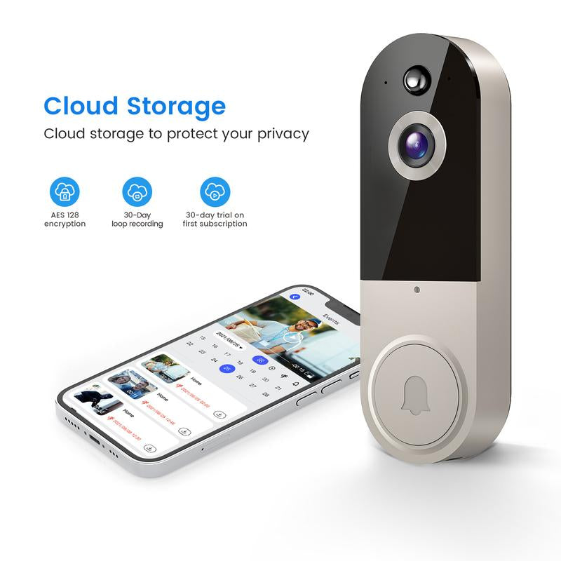 1080P Video Doorbell Camera Wireless with Chime, Smart AI Human Detection, 2-Way Audio, FHD Live View, 2.4G Wifi Only, Night Vision, Cloud Storage, Battery Powered, Wire-Free, Indoor Outdoor Surveillance Cam for Home Security System