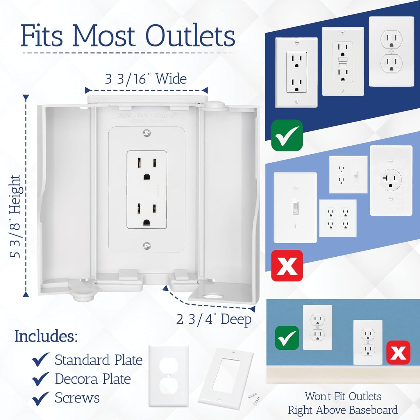 Twin Door Baby Safety Outlet Cover Box for Babyproofing Outlets - More Interior Space for Extra Large Electrical Plugs and Adapters - Easy to Install - Easy to Use, (1-Pack)