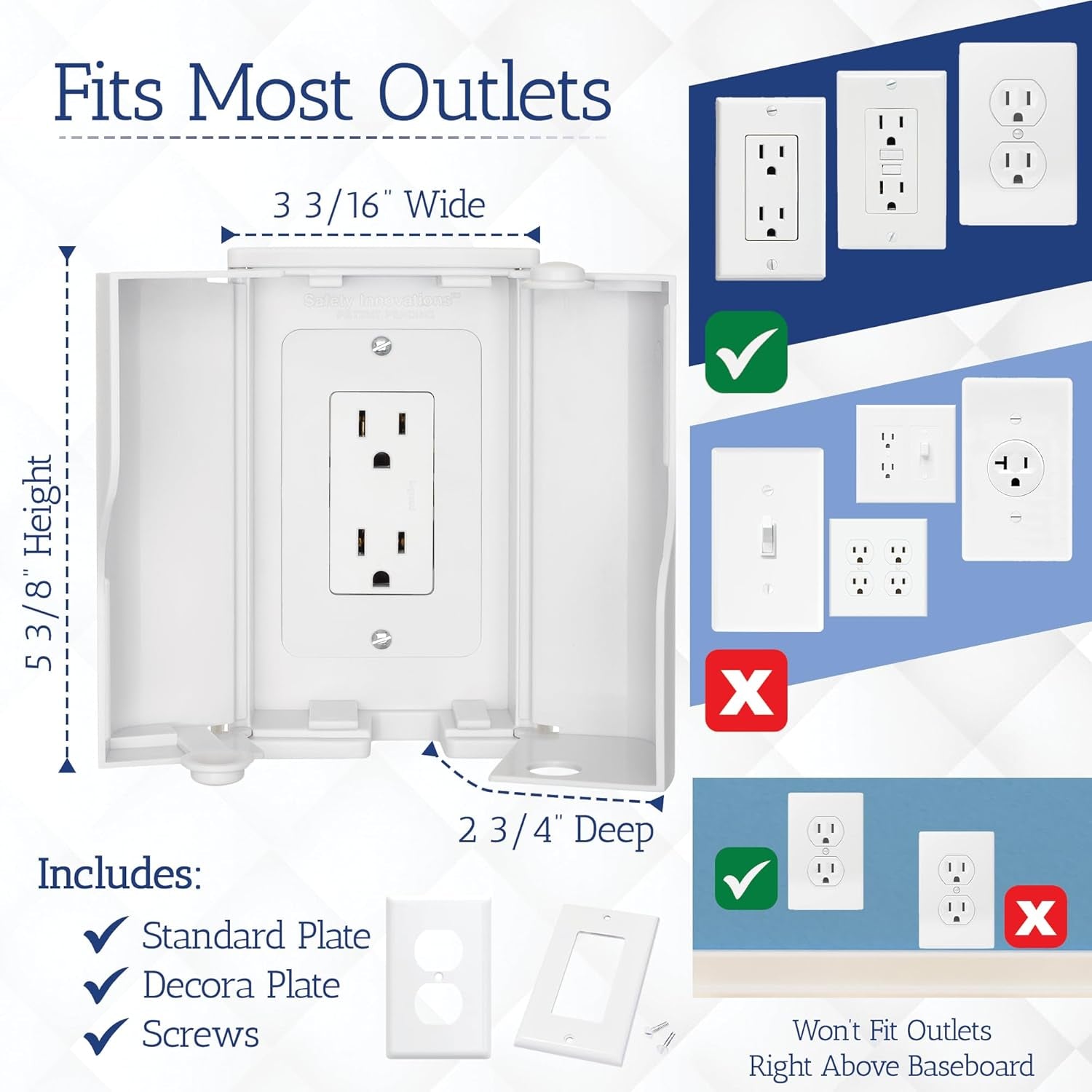 Twin Door Baby Safety Outlet Cover Box for Babyproofing Outlets - More Interior Space for Extra Large Electrical Plugs and Adapters - Easy to Install - Easy to Use, (1-Pack)