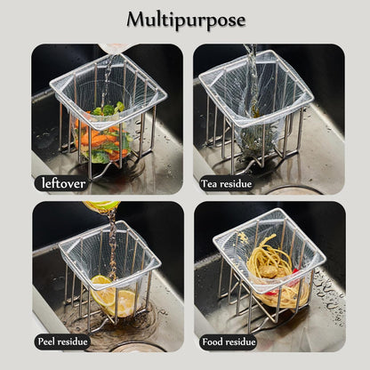 Kitchen Sink Strainer with Sink Basket Holder and 200 Strainer Net Bags,Food Catcher with Drain Filter Mesh Bag,Meshmate Waste Rack Trash Catcher for Leftovers.