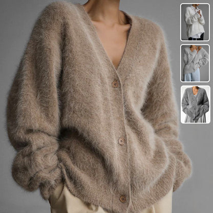Women’s Loose V-Neck Button Knit Cardigan Winter Sweater