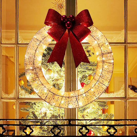 50CM LED Christmas Garland Wreath with Big Bowknot