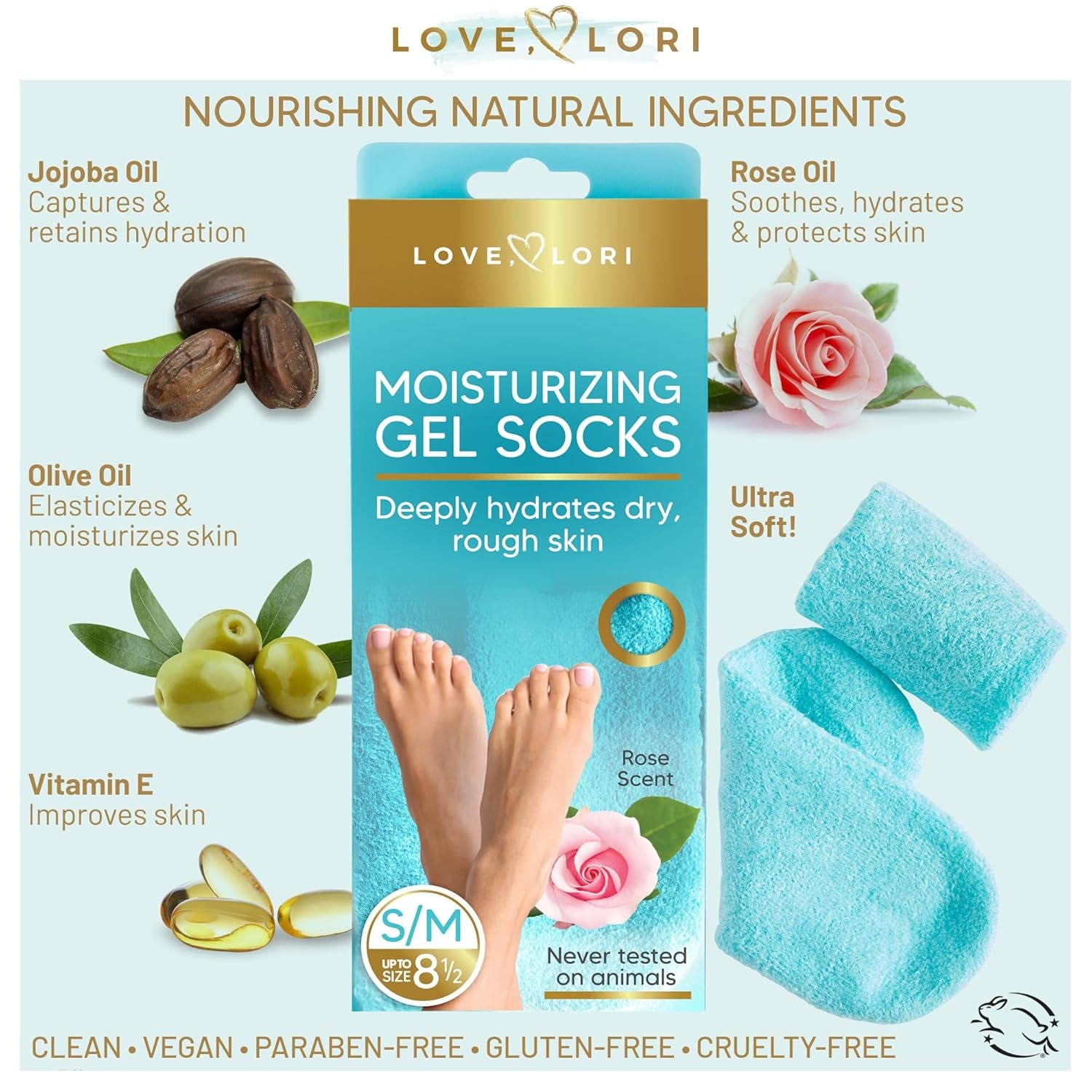 Moisturizing Socks - Gel Silicone Aloe Spa Socks (Up to Size 8.5) Infused with Vitamin E & Jojoba Oil - Self Care Spa Gifts for Women Foot Care