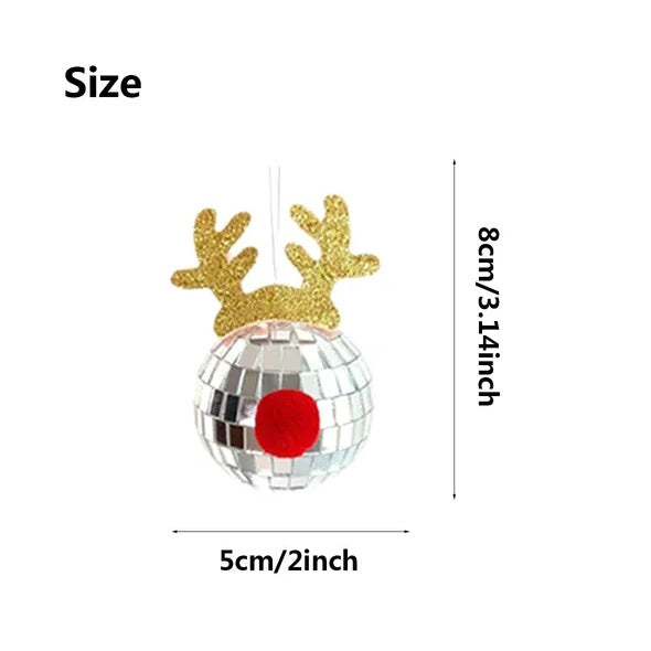 5PCS Silver Disco Mirror Elk Horn Christmas Balls Hanging Ornaments