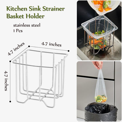 Kitchen Sink Strainer with Sink Basket Holder and 200 Strainer Net Bags,Food Catcher with Drain Filter Mesh Bag,Meshmate Waste Rack Trash Catcher for Leftovers.