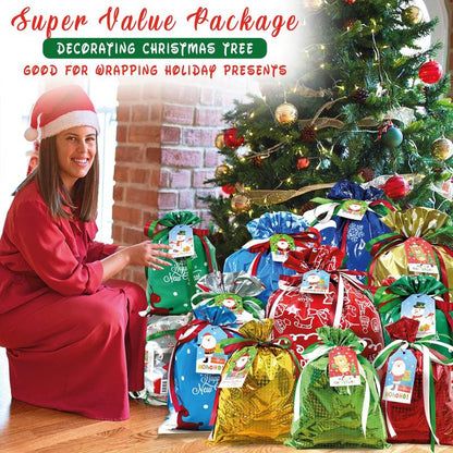 38PC Christmas Gift Bags with Tags & Ribbon Ties, Assorted Sizes for Xmas Holiday Present Wrapping & Festival Party Supplies-Small/Medium/Large